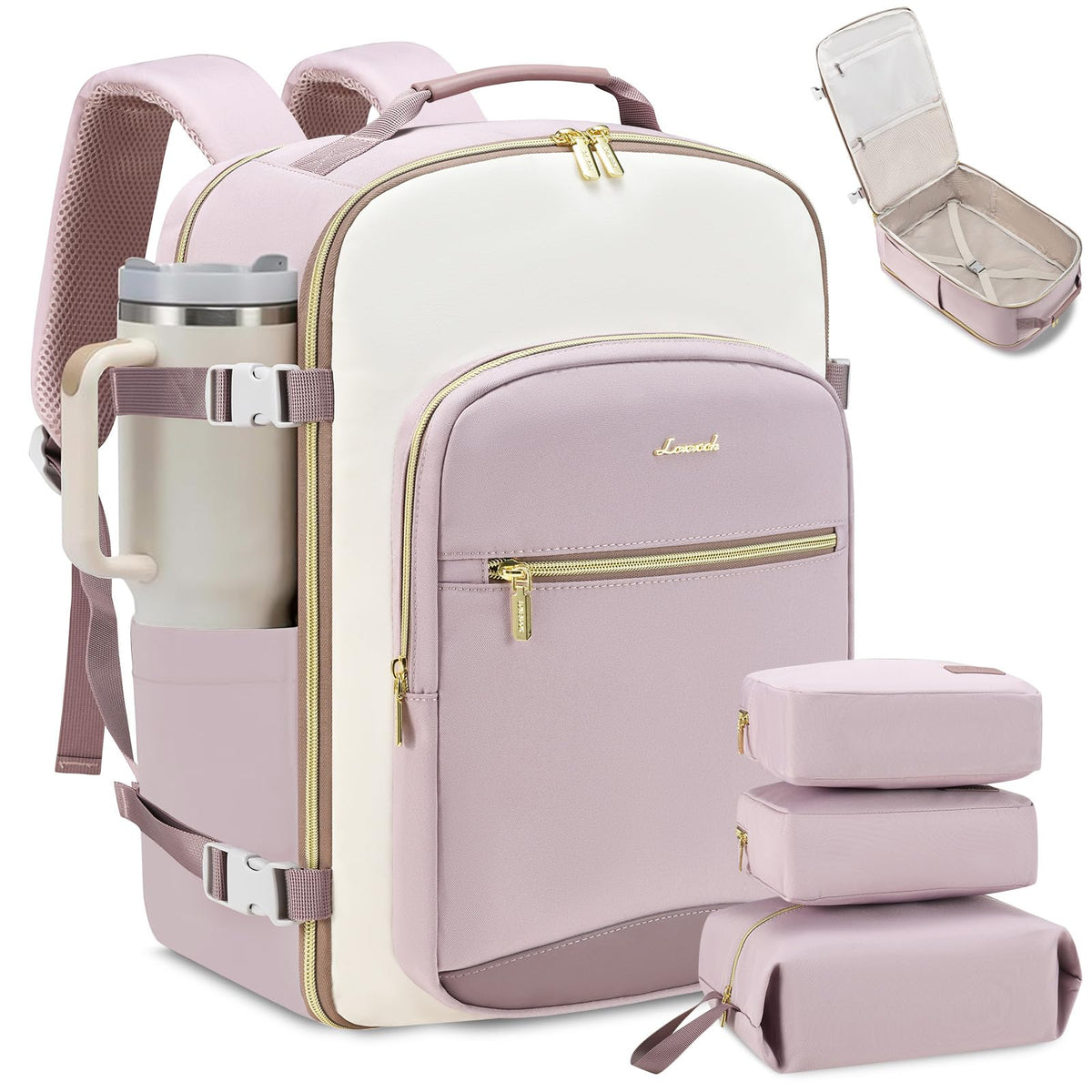LOVEVOOK 40L Travel Backpack for Women & Men, Airline Approved Carry On Luggage with 3 Packing Cubes, TSA Overnight Bags, Waterproof Personal Item Bag, Weekender Essentials Backpacks fits 17" Laptop