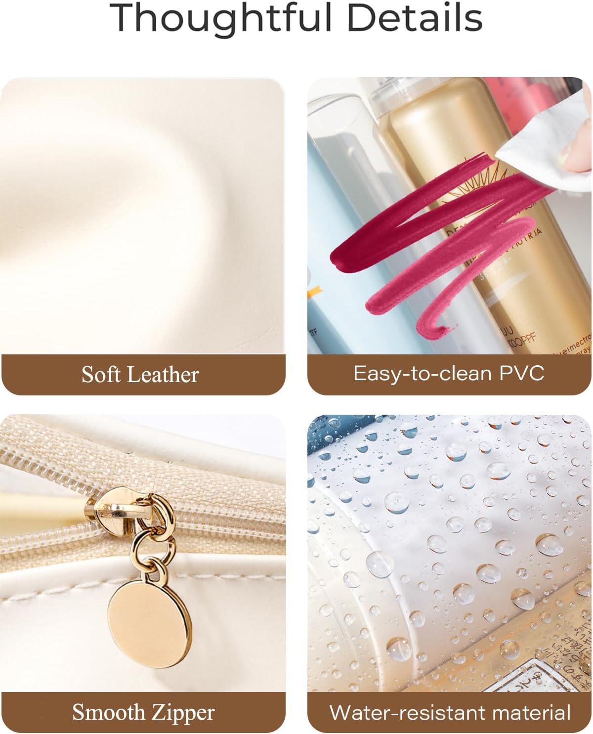 2Pcs Clear Makeup Bags Set, Clear Travel Makeup Brush Holder Leather Makeup Case Toiletry Bag with Zipper Portable Cosmetic Pouch Waterproof Makeup Brush Storage Bag Car Bag for Essentials