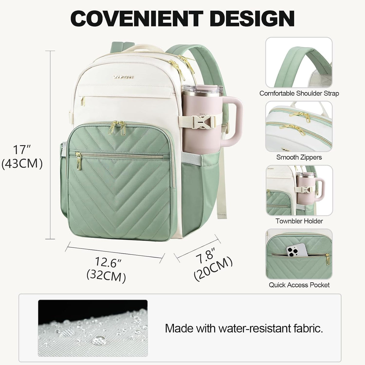 VANKEAN 15.6 Inch Laptop Backpack for Women Large Capacity