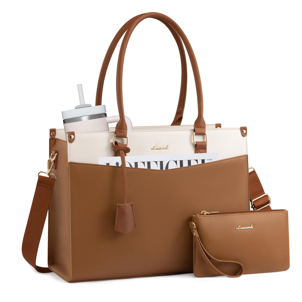 LOVEVOOK Laptop Bag for Women, Waterproof Tote Purse with Clutch for Work