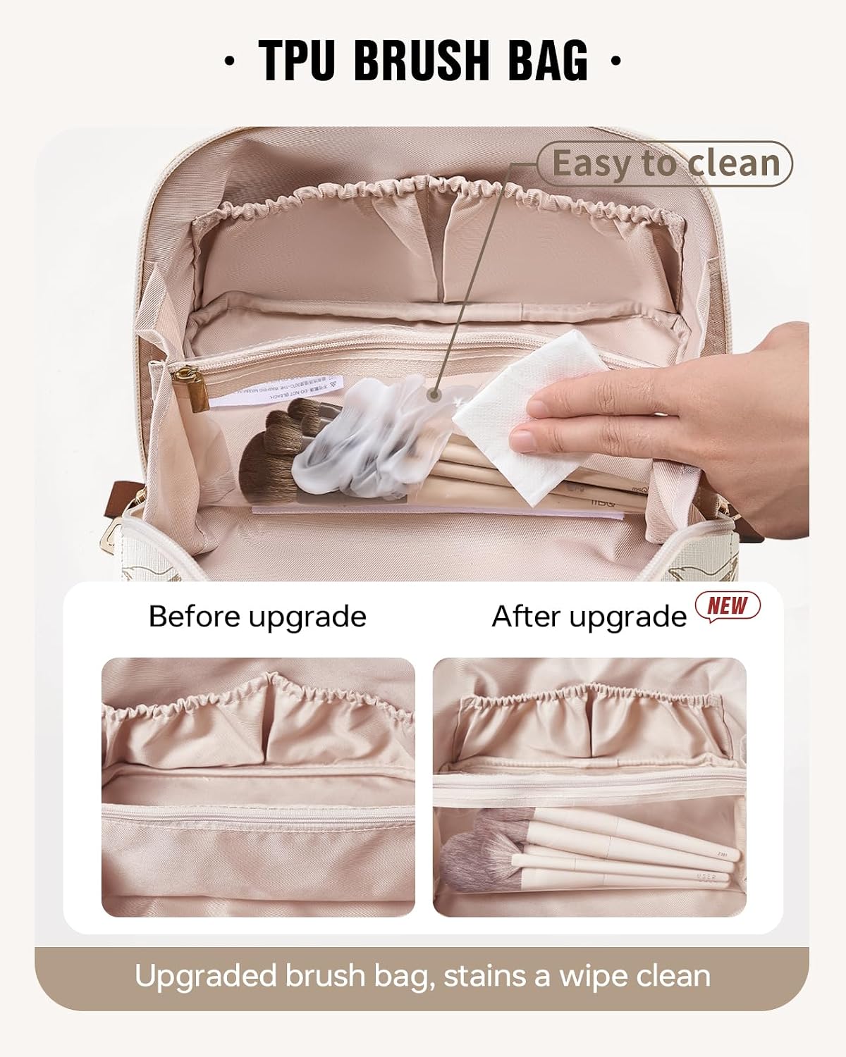 EACHY Travel Makeup Bag, Floral Cosmetic Bag for Women, Beige, Medium
