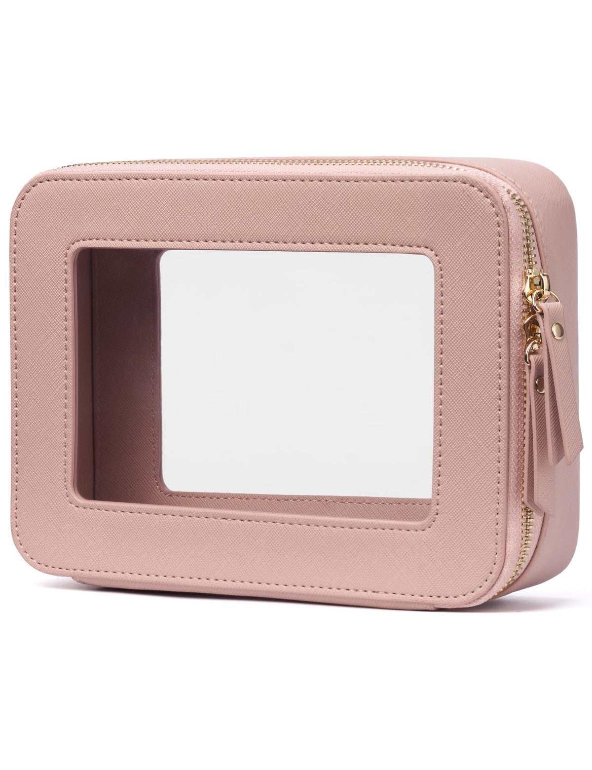 Popvibe Clear Makeup Bag Travel Cosmetic Case Transparent Toiletry Bag with Zipper, Portable Make Up Organizer Traveling Compact Car Bag for Essentials, Gold, Large
