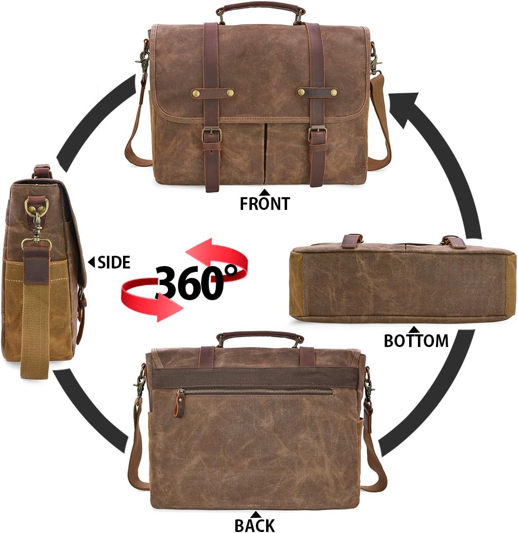 NEWHEY Mens Messenger Bag 15.6 Inch Business Office Work Briefcase Brown