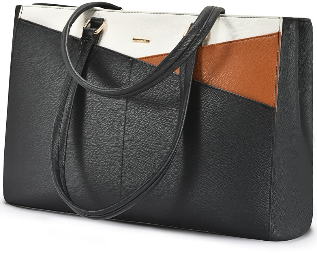 LOVEVOOK Laptop Tote Bag for Women 15.6 Inch Waterproof Leather Computer Bags Business Office Work Briefcase Black