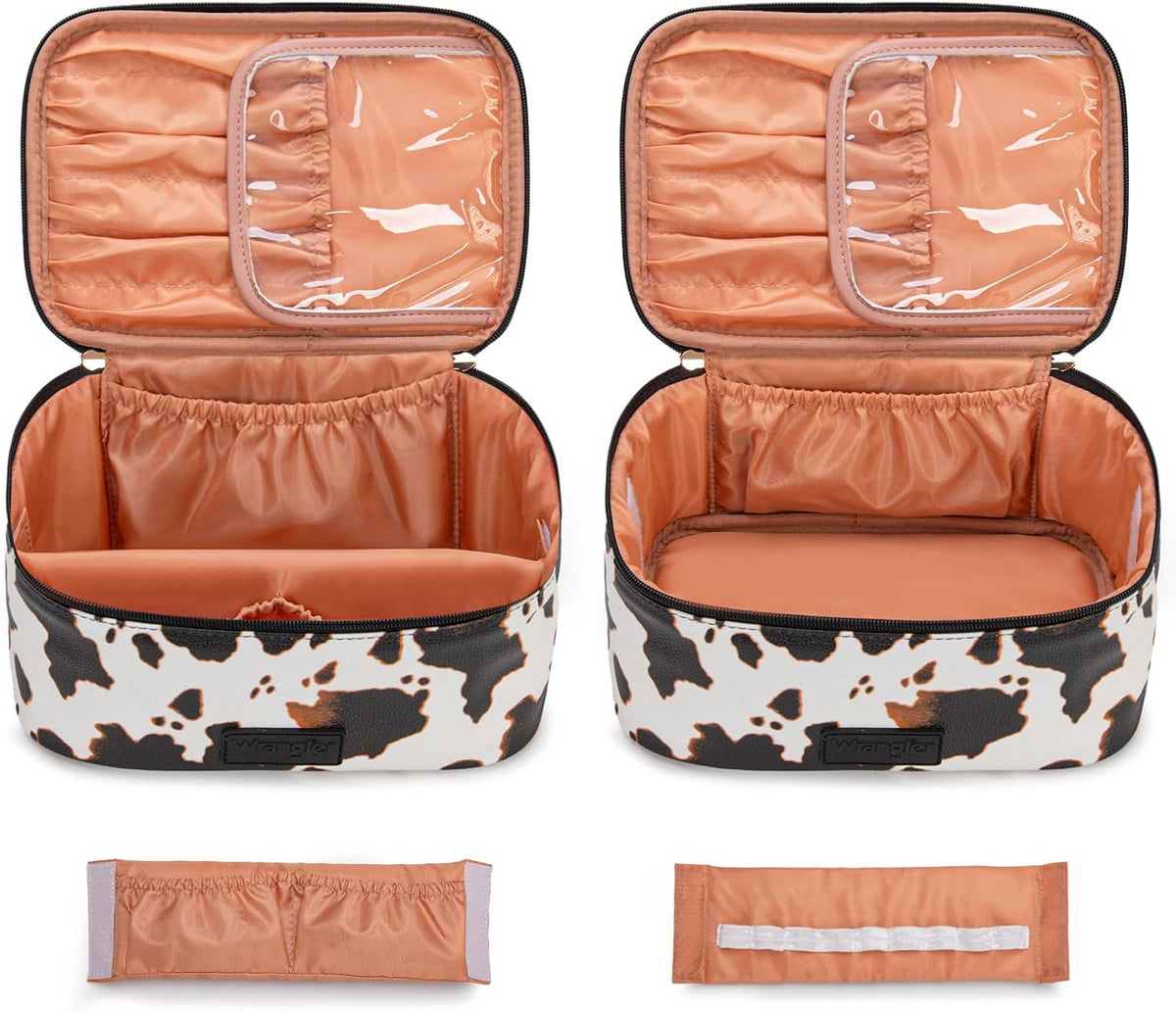 Wrangler Travel Makeup Bag 2pcs Set Cosmetic Bag with Makeup Brush Holder