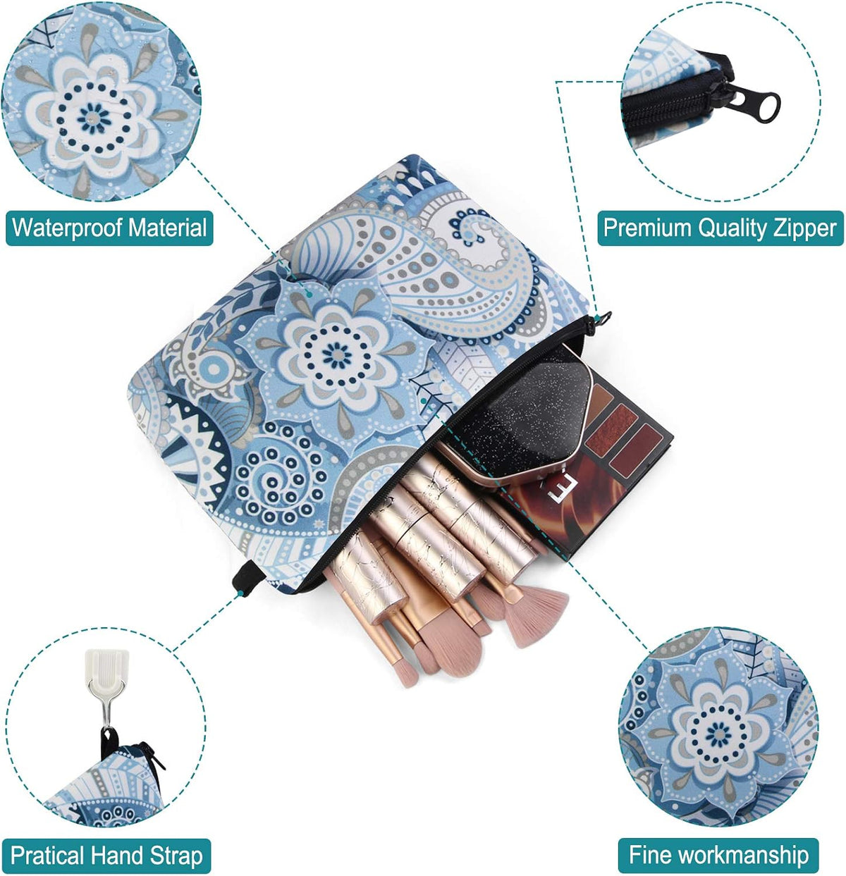 MAGEFY Makeup Bag 6 Styles Portable Travel Cosmetic Bag for Women Flower Patterns Zipper Pouch Sloth Gifts Makeup Pouch with Black Zipper (6 packs)