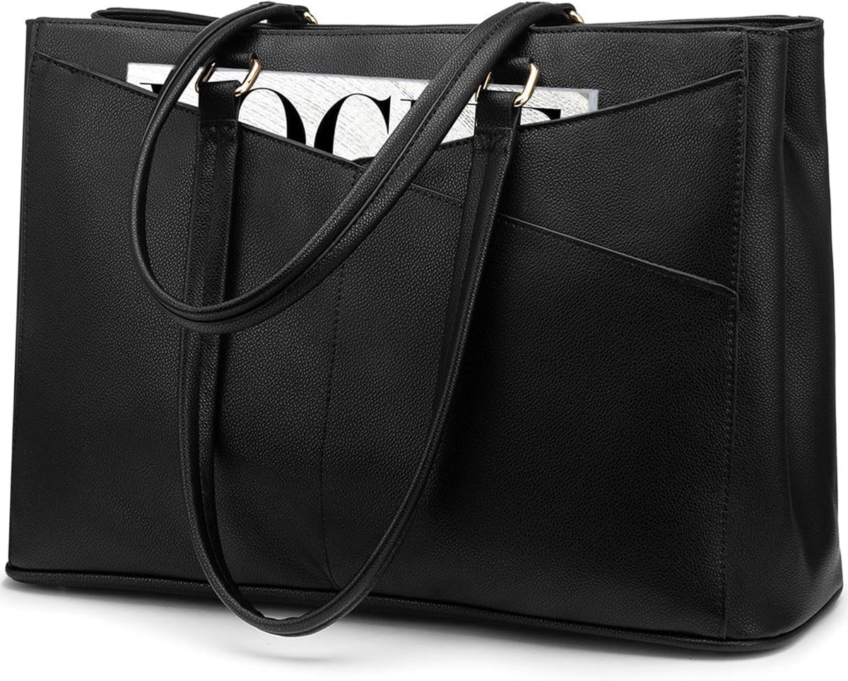LOVEVOOK Laptop Tote Bag for Women 15.6 Inch Waterproof Leather Computer Bags Business Office Work Briefcase Black