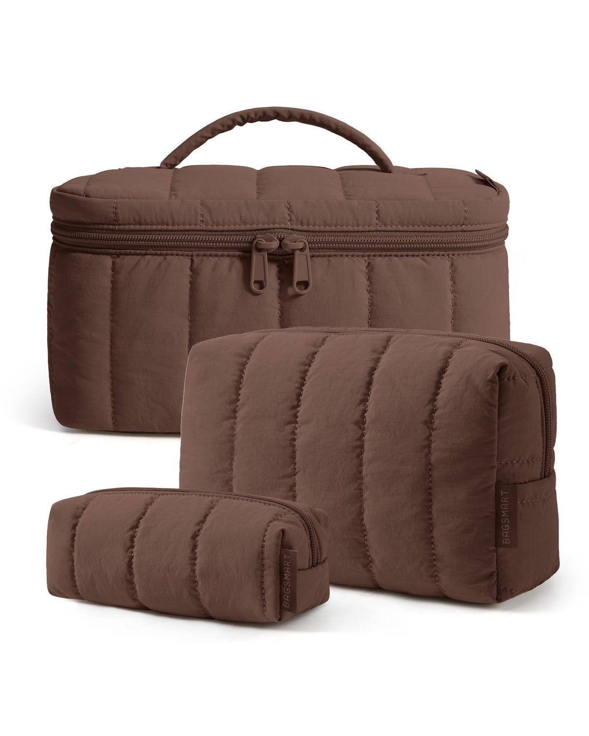BAGSMART Travel Makeup Bag Set, 3 Pc Puffy Cosmetic Pouch, Black