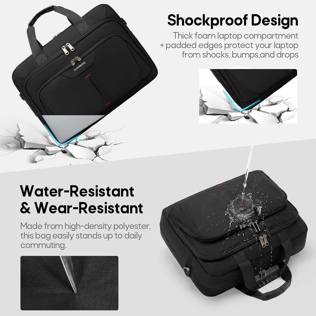 RAINSMORE 17.3" Expandable Mens Briefcase, Laptop Bag for Business Work
