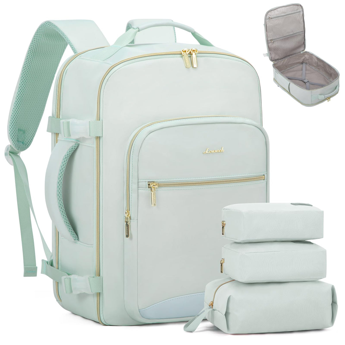 LOVEVOOK 40L Travel Backpack Flight Approved Carry on Backpack,3 Packing Cubes,Waterproof Personal Item Travel Bag,TSA Carry on Luggage Suitcase Travel Essentials,Gifts for Women & Men,fits 17" Laptop