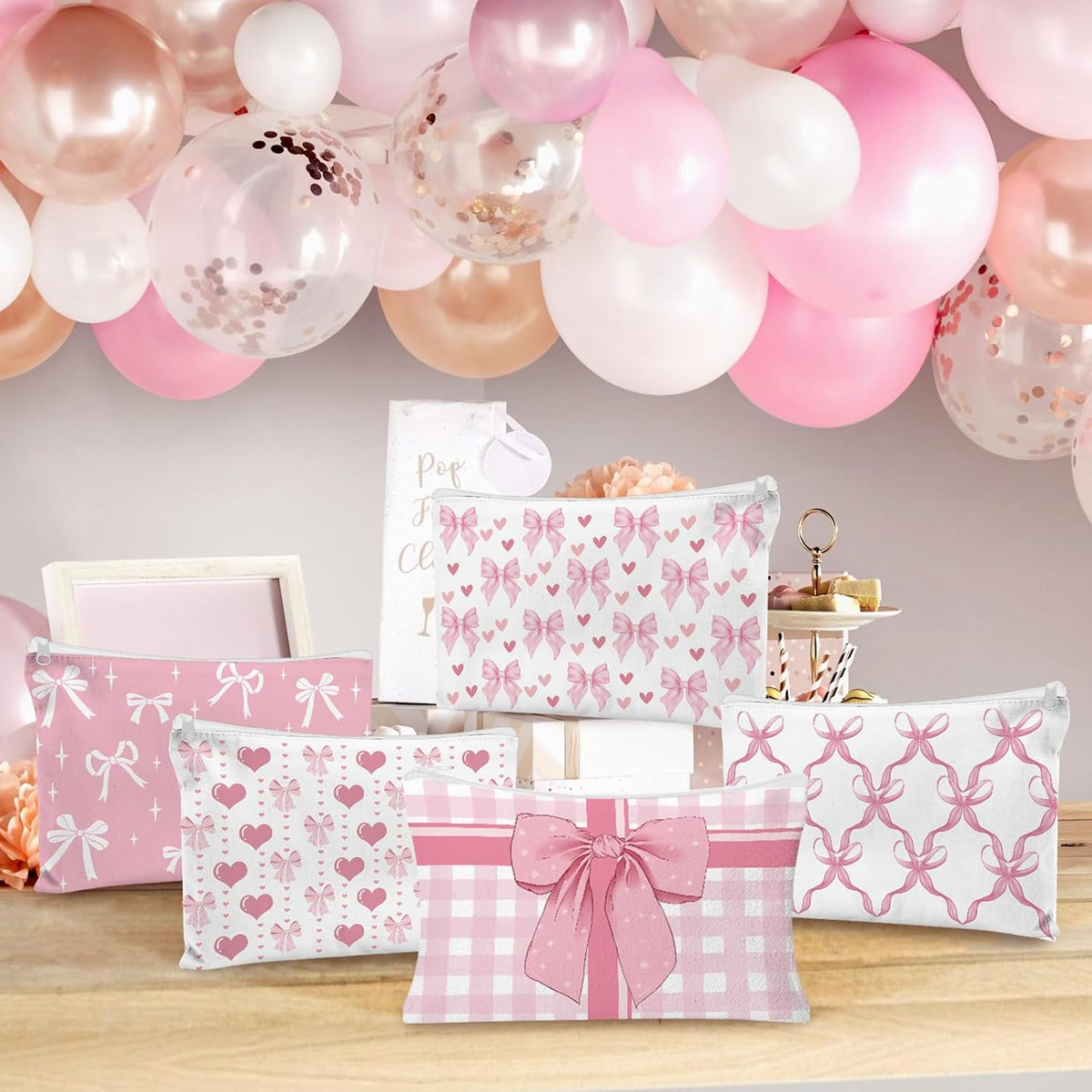 30pcs Pink Bow Makeup Bag Coquette Cosmetic Bags for Women