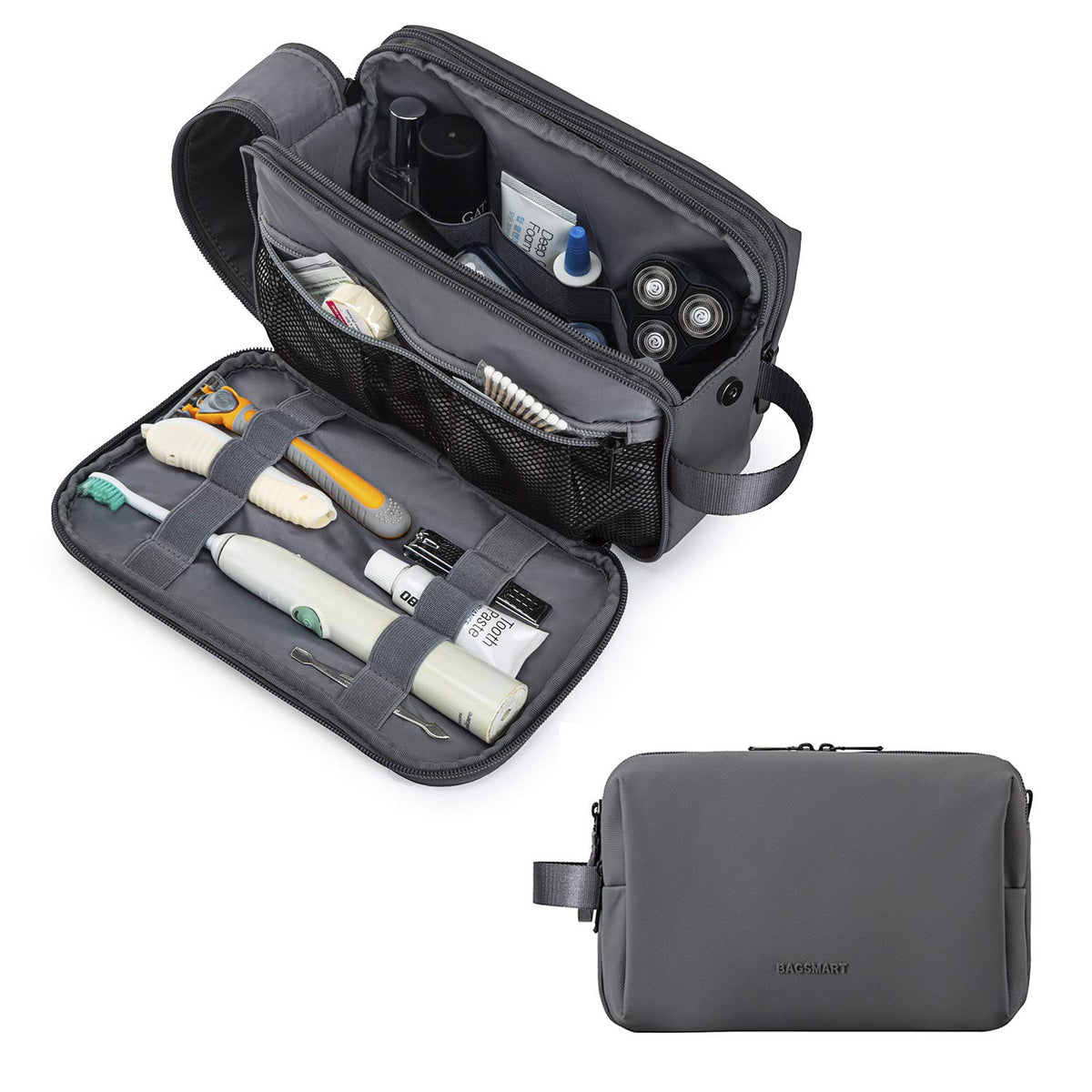 BAGSMART Toiletry Bag for Men, Travel Toiletry Organizer Dopp Kit Water-resistant Shaving Bag for Toiletries Accessories, Door Room Essentials, Black-medium