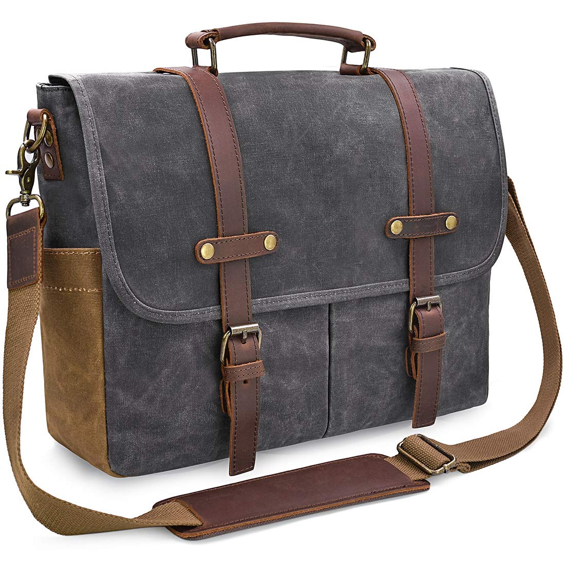 NEWHEY Mens Messenger Bag 15.6 Inch Business Office Work Briefcase Brown