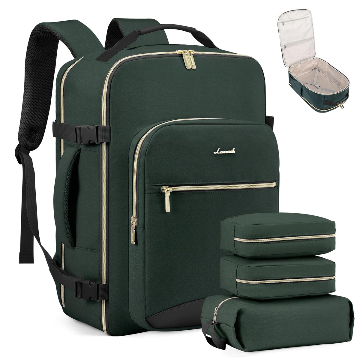 LOVEVOOK 40L Travel Backpack Flight Approved Carry on Backpack,3 Packing Cubes,Waterproof Personal Item Travel Bag,TSA Carry on Luggage Suitcase Travel Essentials,Gifts for Women & Men,fits 17" Laptop