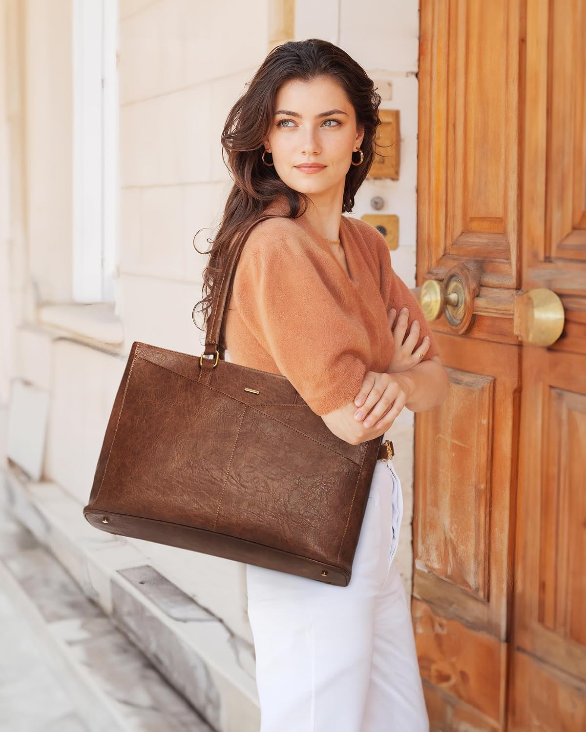 LOVEVOOK Laptop Tote Bag for Women,Leather Work Computer Briefcase Bag