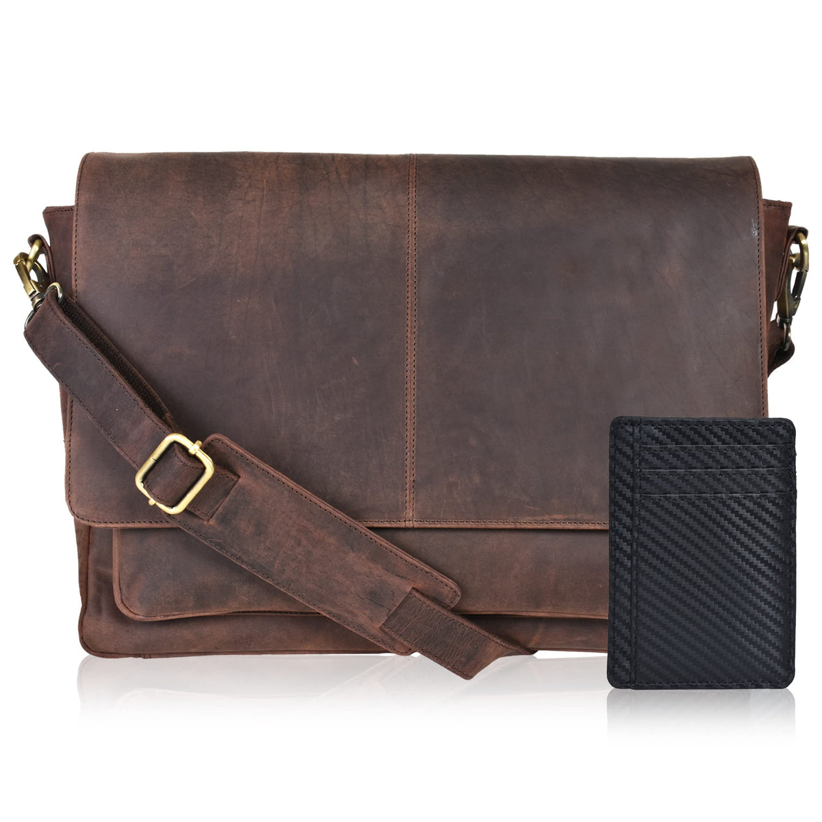 Leather Laptop Messenger Bag for Men and Women - Briefcase Crossbody Office