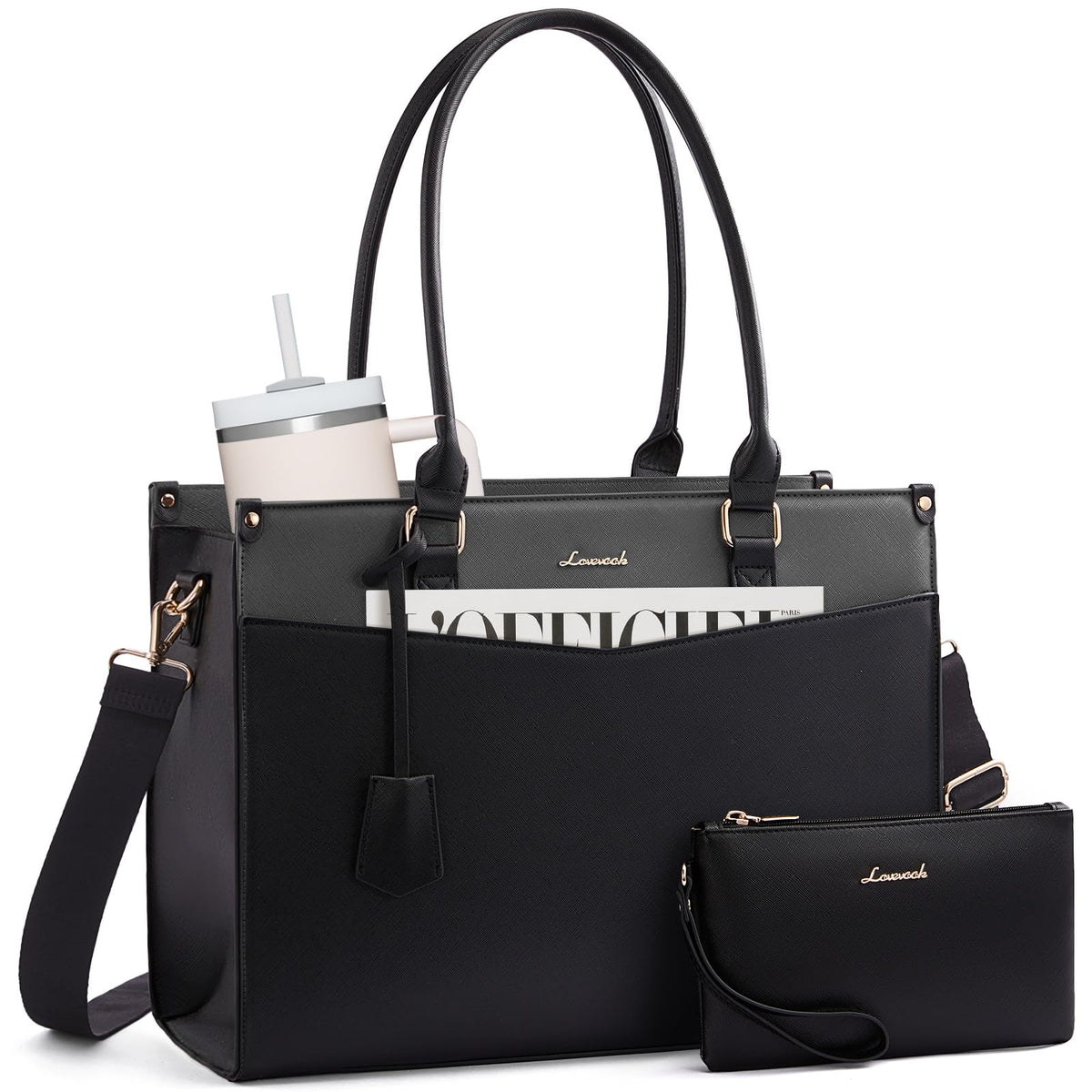 LOVEVOOK Laptop Bag for Women, Waterproof Tote Purse with Clutch for Work