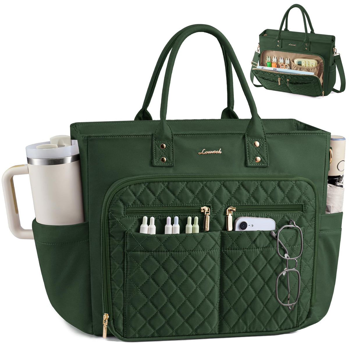 LOVEVOOK Tote Bag for Women, Teacher Nurse Work Laptop Bag, Quilted Bible Computer Shoulder Bag for Business Travel College