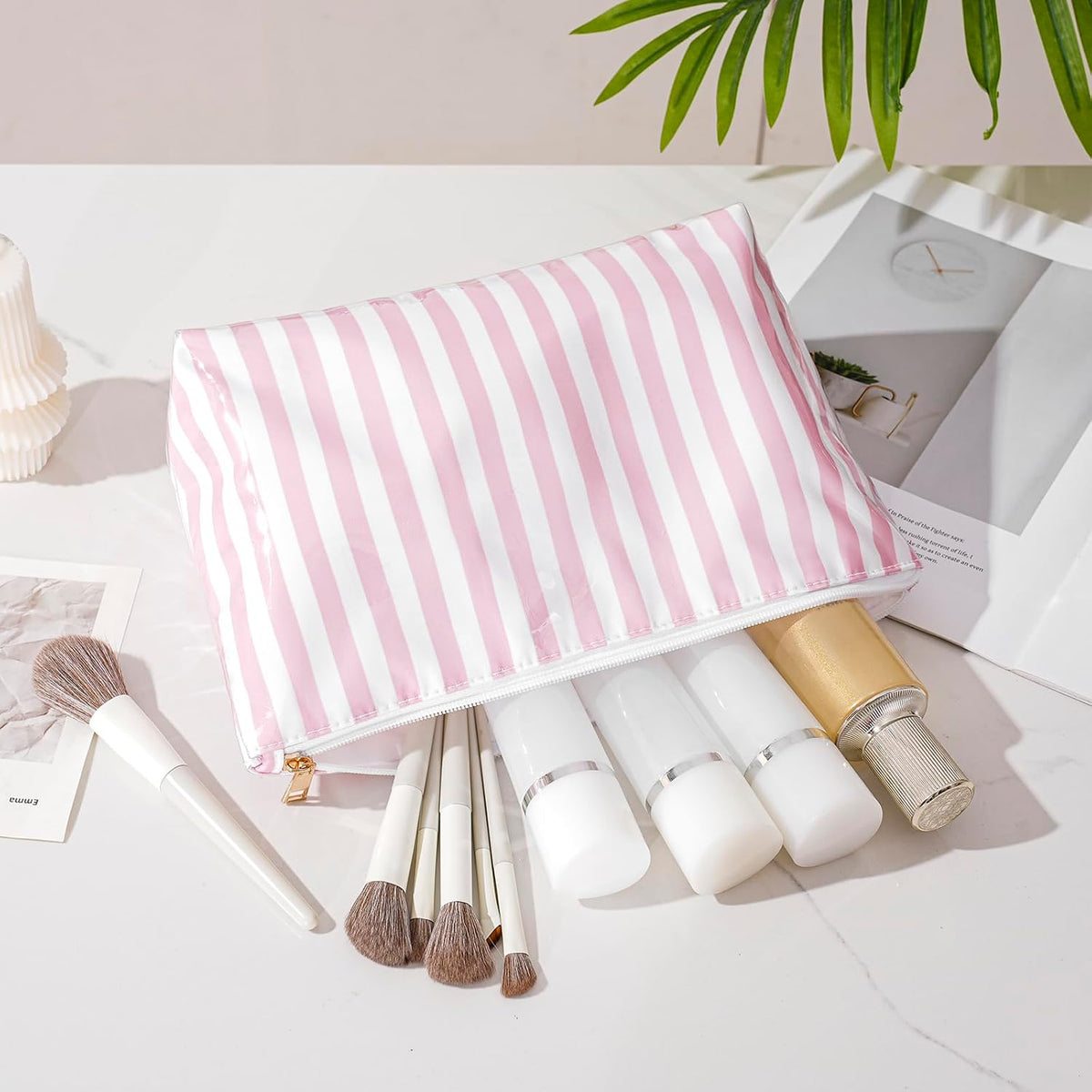 Large PVC Waterproof Striped Makeup Bag(04Pink Stripe)