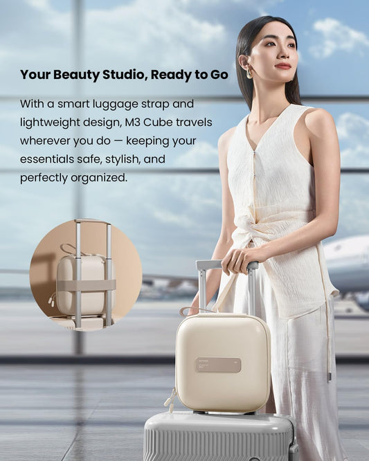 AMIRO Travel Makeup Bag with Stepless Brightness&3 Color LED Mirror, White