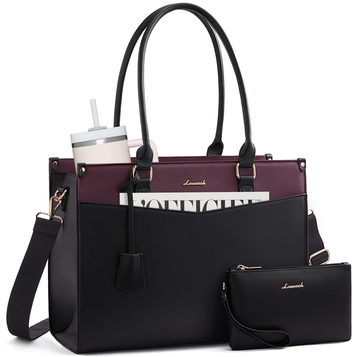 LOVEVOOK Laptop Bag for Women, Waterproof Tote Purse with Clutch for Work