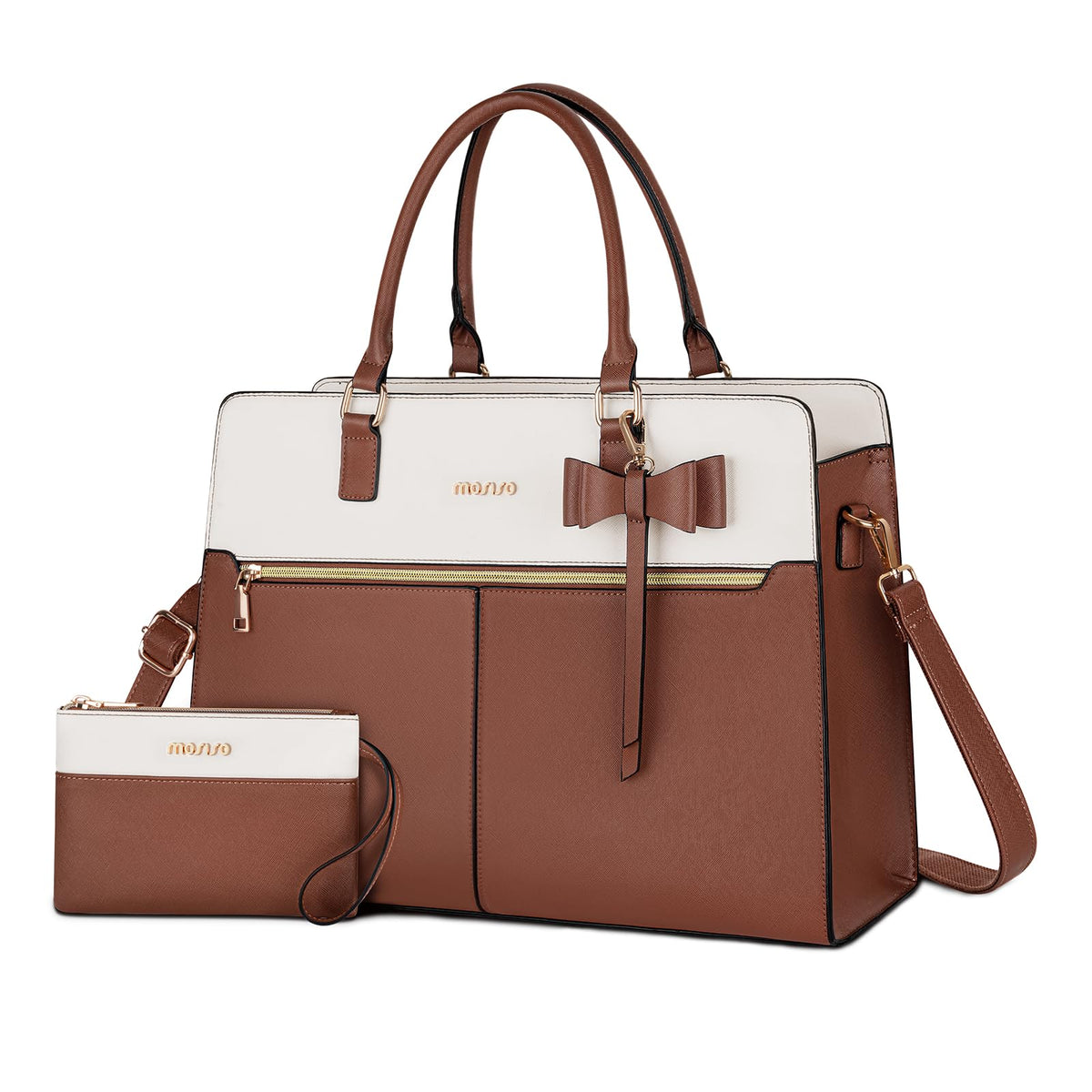 MOSISO Laptop Tote Bag for Women, 15.6 inch Waterproof PU Leather Work Bag