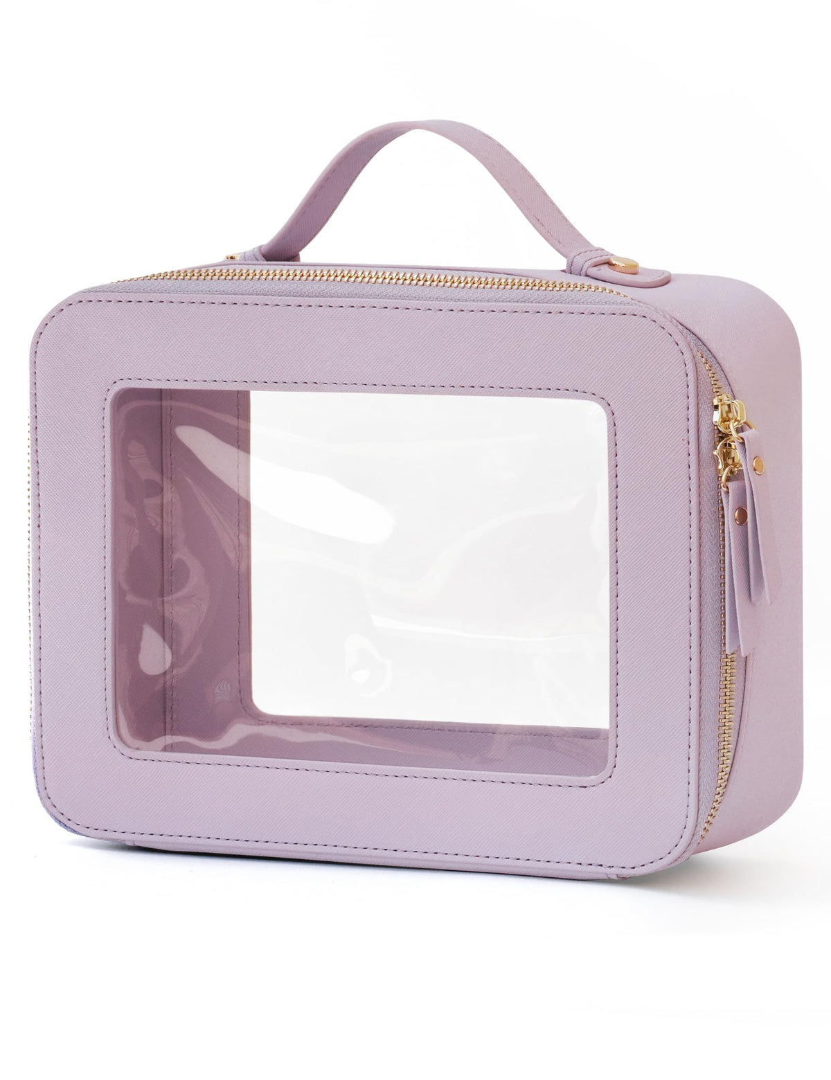 Popvibe Clear Makeup Bag Travel Cosmetic Case Transparent Toiletry Bag with Zipper, Portable Make Up Organizer Traveling Compact Car Bag for Essentials, Gold, Large