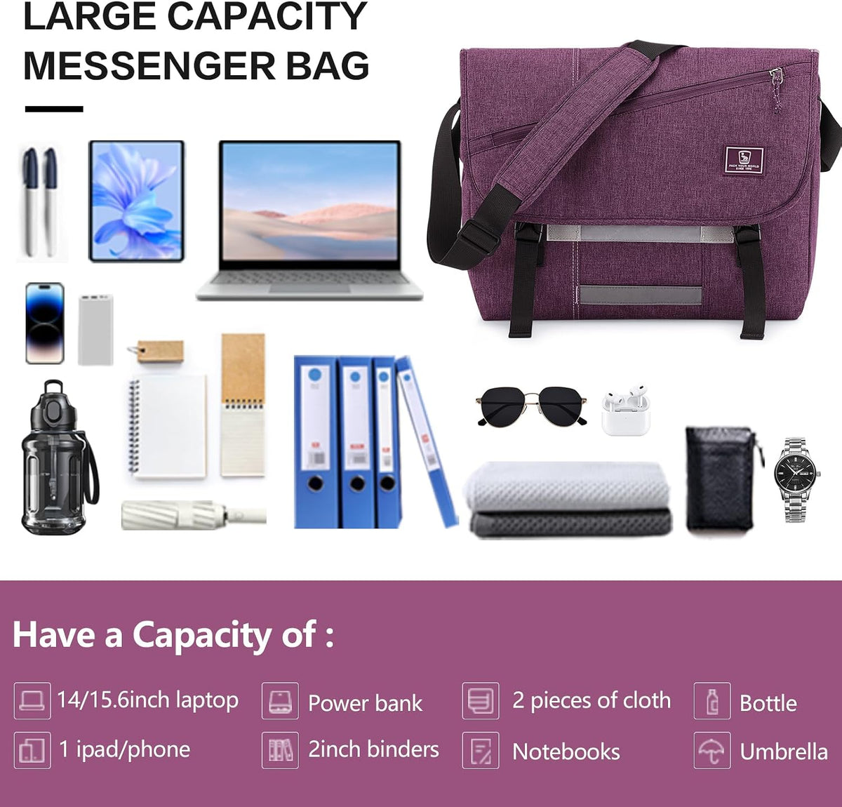 OIWAS Messenger Bag for Women, 17 Inch Laptop Crossbody Bags Men Casual Satchel Shoulder Bag College Travel Office Briefcase