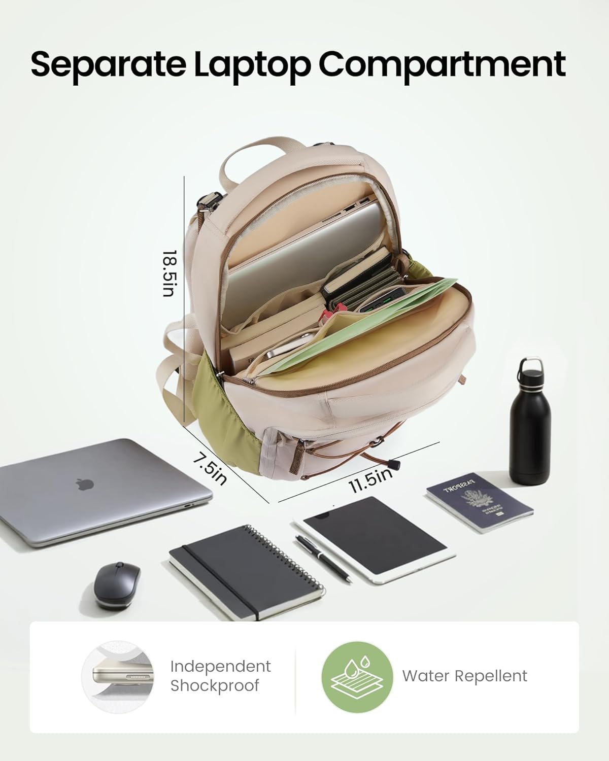 LOVEVOOK Everyday Laptop Backpack for Women & Men With Tumbler Holder,15.6 Inch Classic Travel Work College Teacher Carry on Backpack Purse,Waterproof Computer laptop Bag Hiking Backpack,Beige-Green