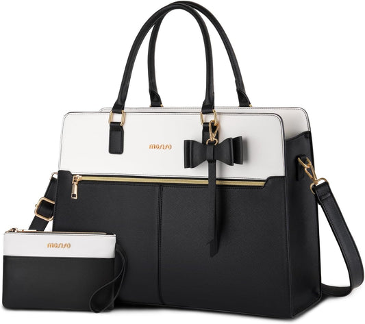 MOSISO Laptop Tote Bag for Women, 15.6 inch Waterproof PU Leather Work Bag