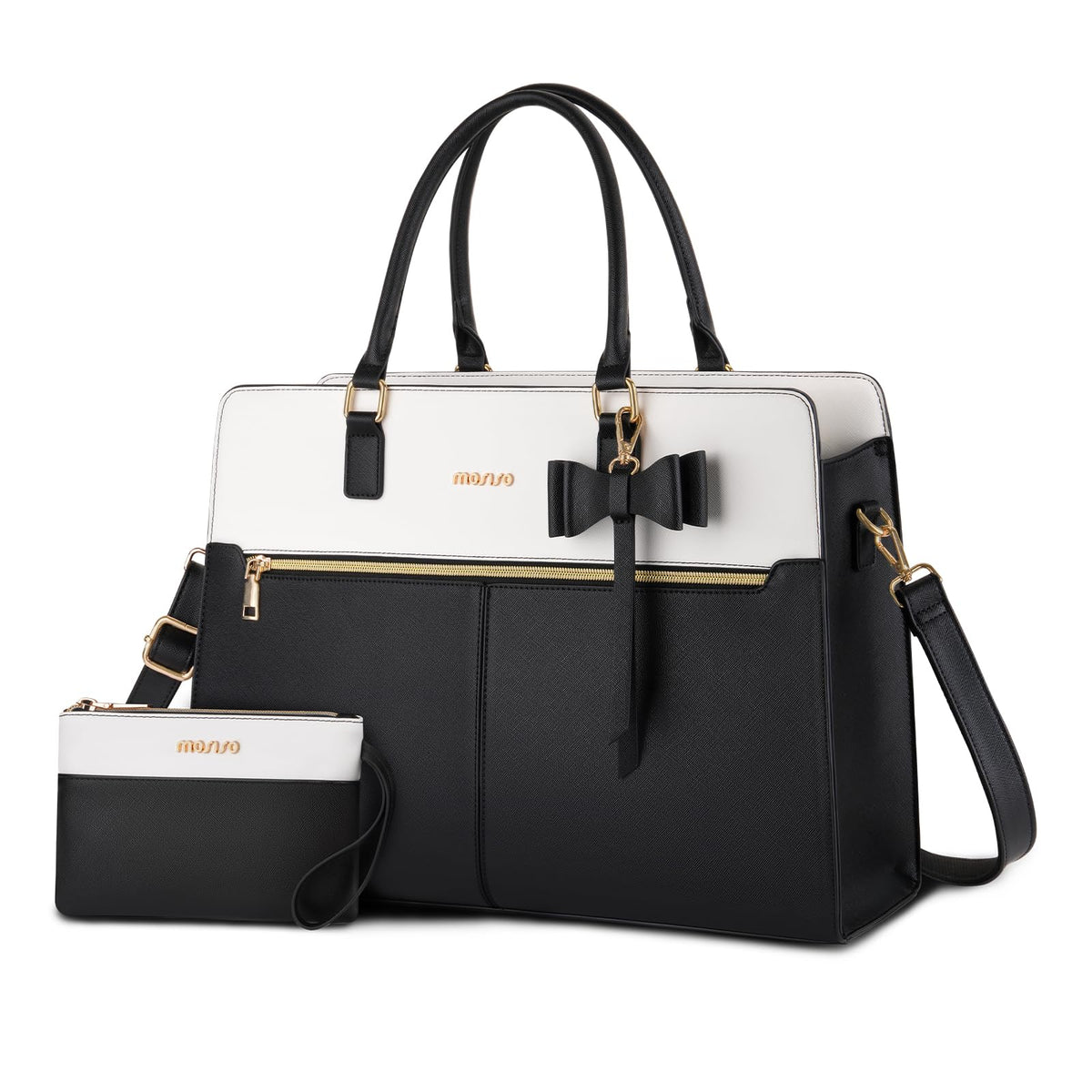 MOSISO Laptop Tote Bag for Women, 15.6 inch Waterproof PU Leather Work Bag