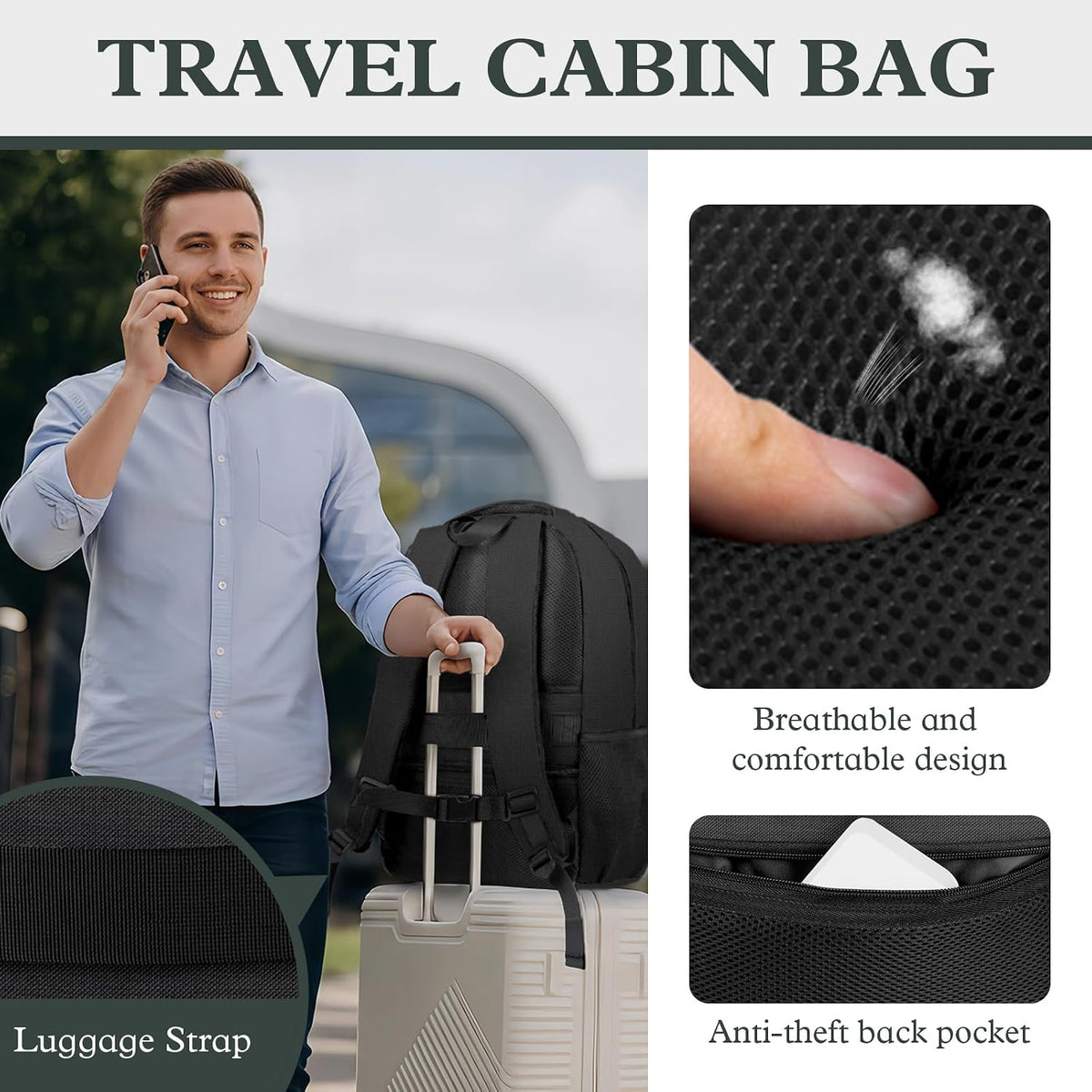 17" Travel Laptop Backpack, Airline Approved Computer Bag, Black