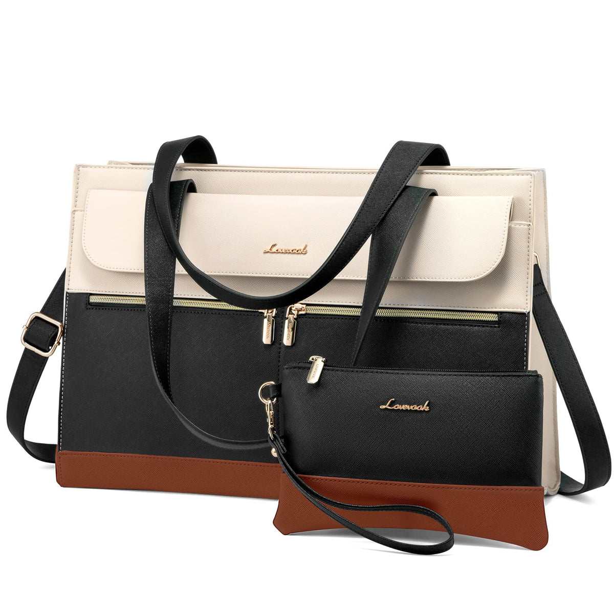 LOVEVOOK Laptop Bag for Women 15.6 Inch Tote Work Professional Leather Computer Briefcase Waterproof Handbag Shoulder Large Capacity Business Teacher Office Crossbody Purse