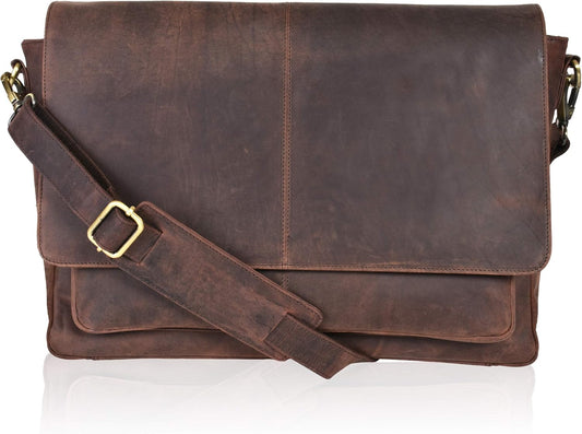 Leather Laptop Messenger Bag for Men and Women - Briefcase Crossbody Office