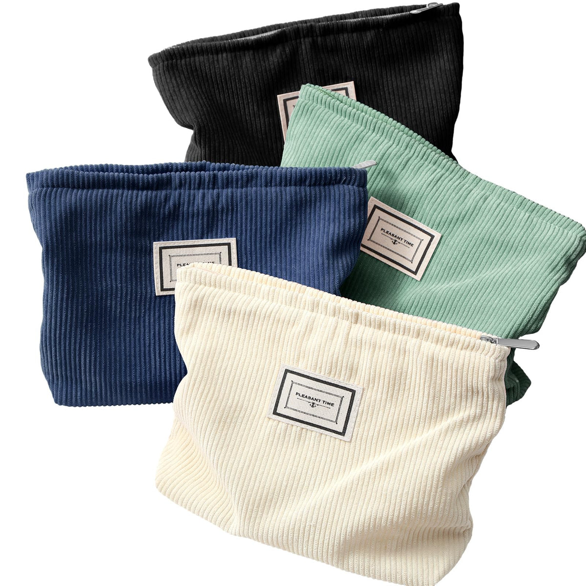 Sanwuta 4 Pcs Velvet Corduroy Makeup Bag, 10x7x2'', Retro Color