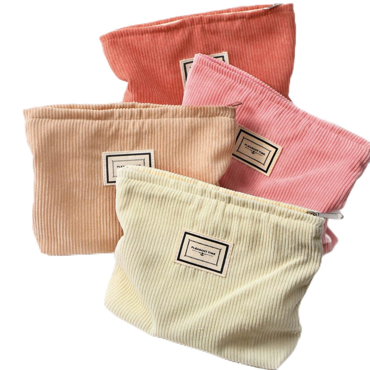 Sanwuta 4 Pcs Velvet Corduroy Makeup Bag, 10x7x2'', Retro Color