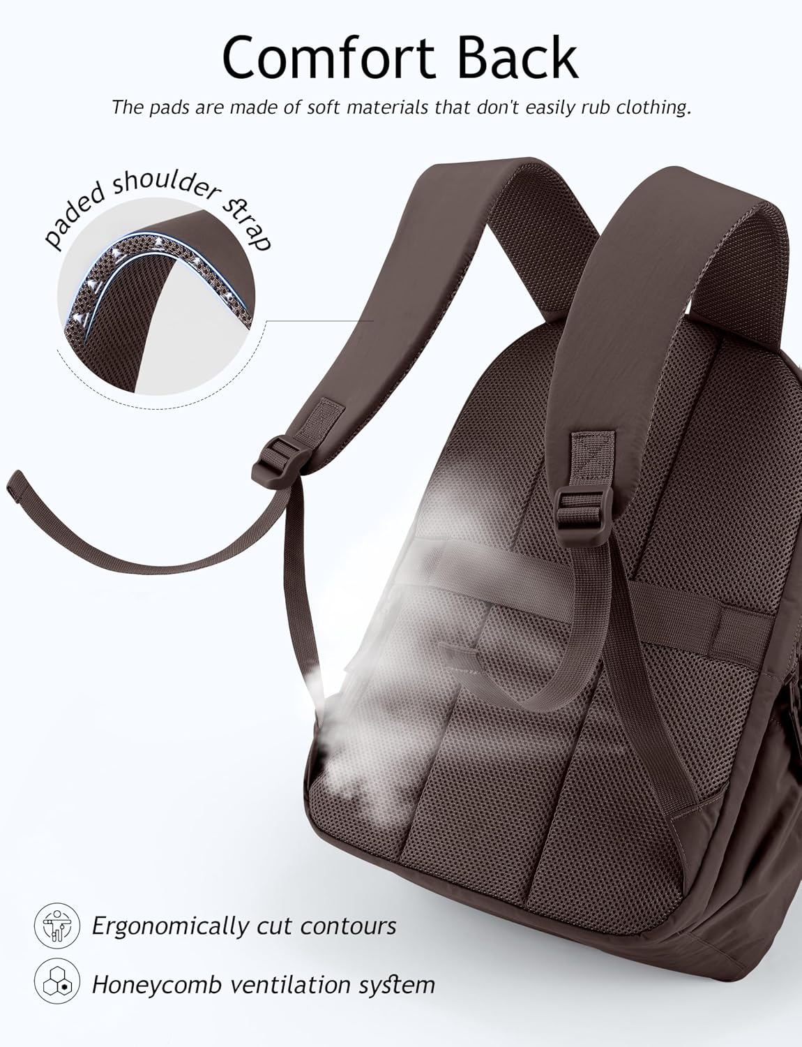 Uselike Travel Backpack for Women, 15.6 Inch Laptop Backpack, Quilted College Bookbag, Cute Work Backpacks, Water Resistant (Dark Brown)