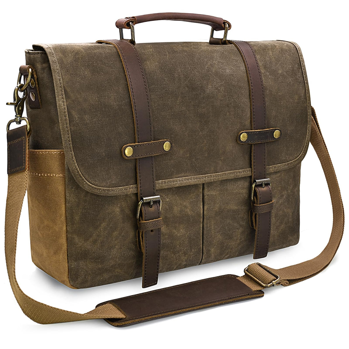 NEWHEY Mens Messenger Bag 15.6 Inch Business Office Work Briefcase Brown