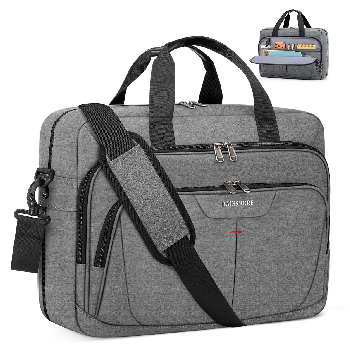 RAINSMORE 17.3" Expandable Mens Briefcase, Laptop Bag for Business Work