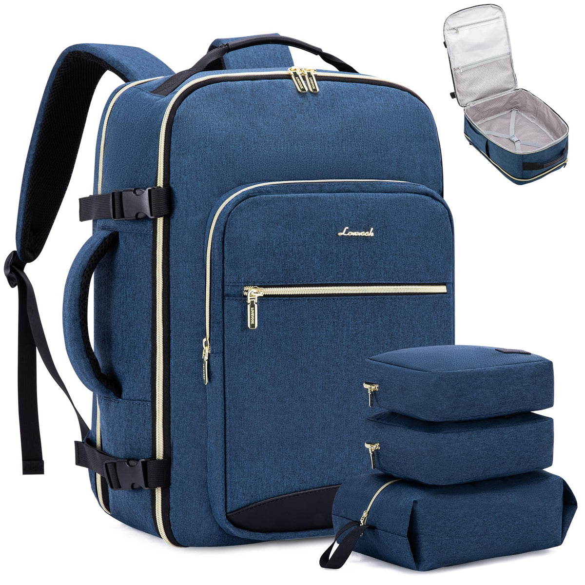 LOVEVOOK 40L Travel Backpack Flight Approved Carry on Backpack,3 Packing Cubes,Waterproof Personal Item Travel Bag,TSA Carry on Luggage Suitcase Travel Essentials,Gifts for Women & Men,fits 17" Laptop