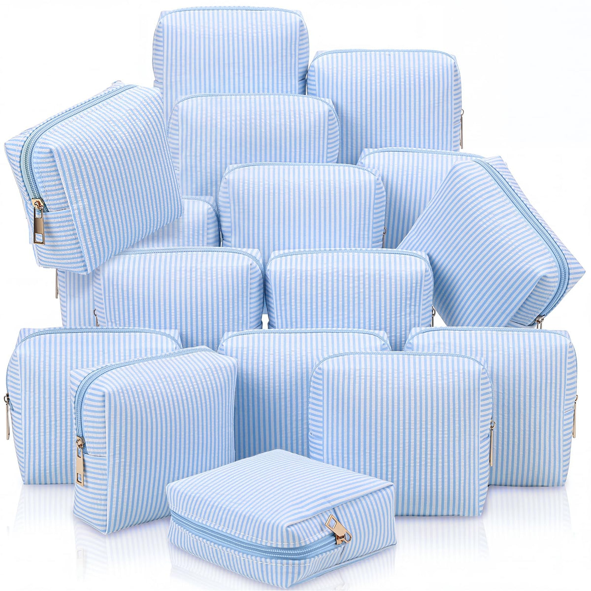 Sanwuta 6 Pack Seersucker Makeup Bags for Women Striped,Large,Macaron Color