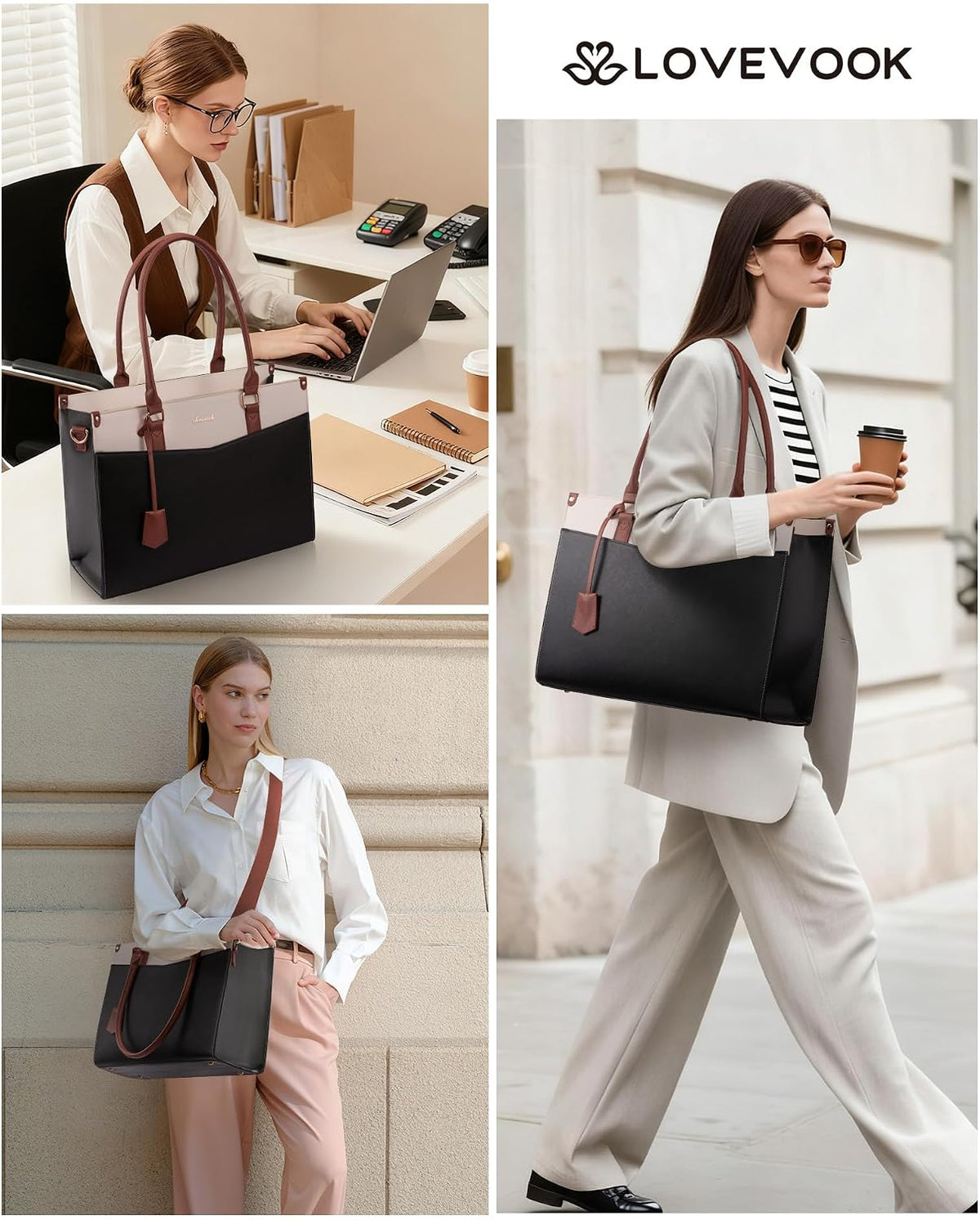 LOVEVOOK Laptop Bag for Women, Waterproof Tote Purse with Clutch for Work