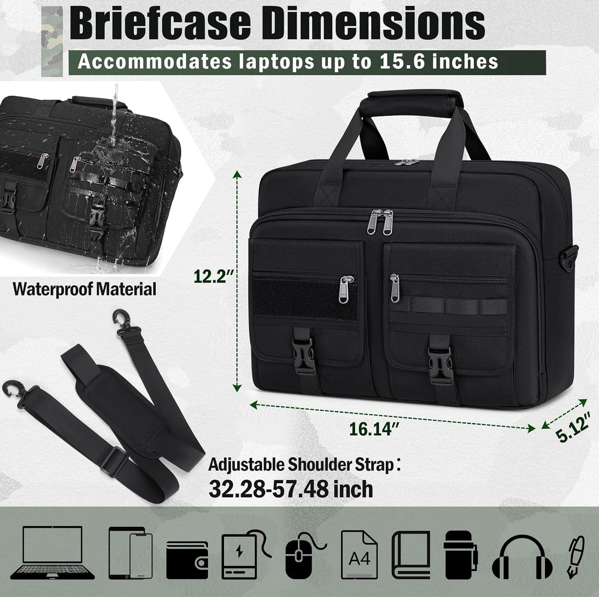 RAINSMORE Tactical Laptop Bag for Men, Large Military Laptop Briefcase