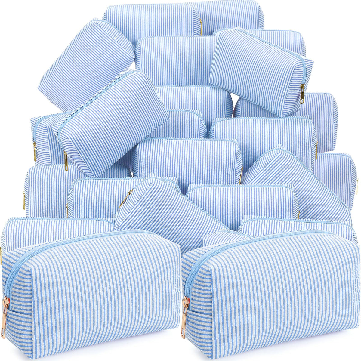 Sanwuta 6 Pcs Seersucker Cosmetic Bags Bulk, Striped Zippered,Rainbow