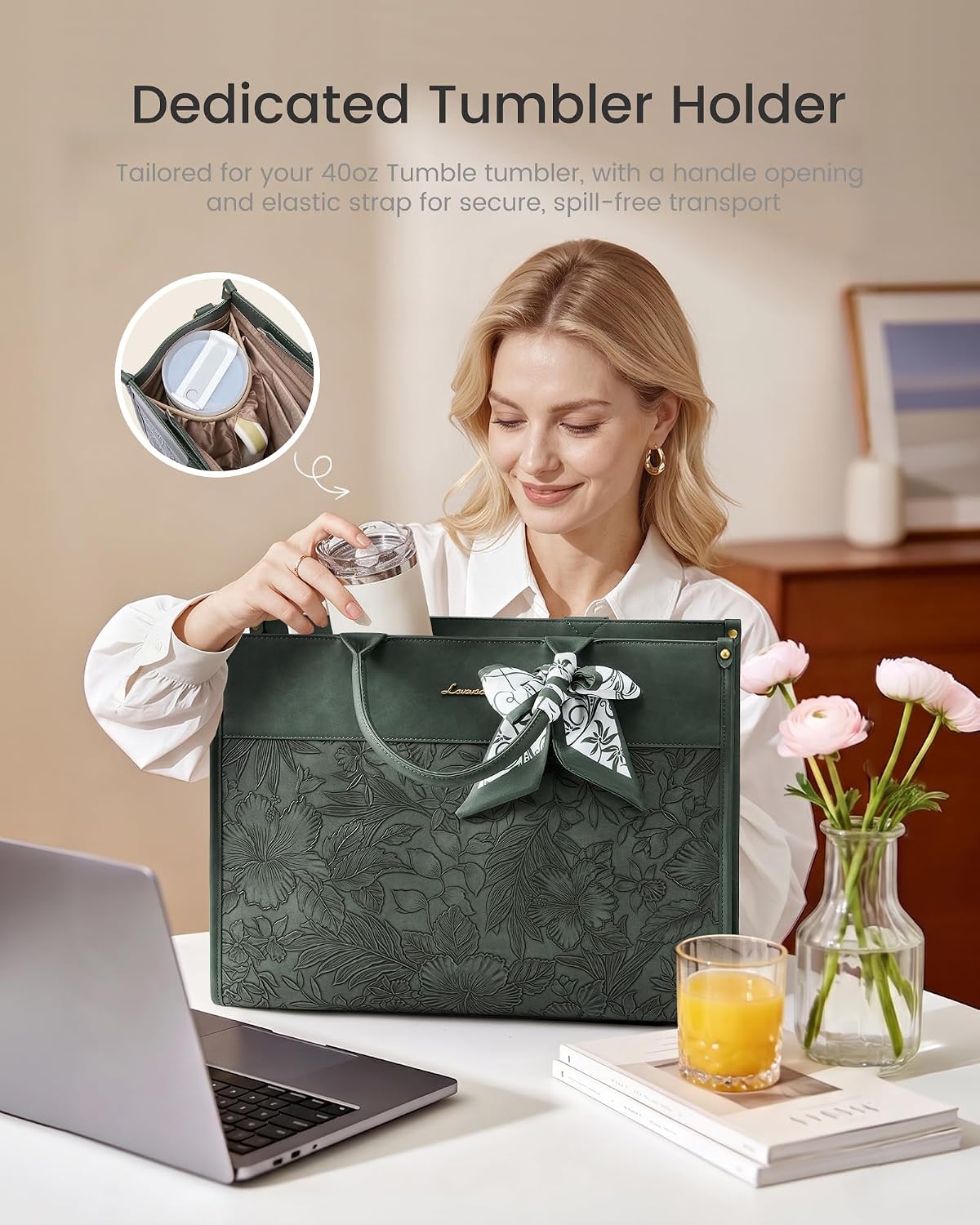 LOVEVOOK Laptop Tote Bag for Women, Vintage Work Bag with Large Cup Holder
