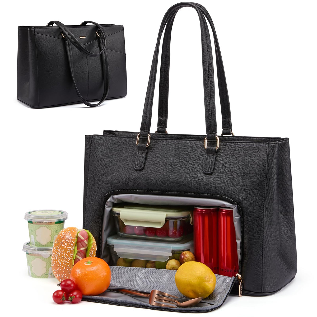 LOVEVOOK Laptop Tote Bag for Women 15.6 Inch Waterproof Leather Computer Bags Business Office Work Briefcase Black
