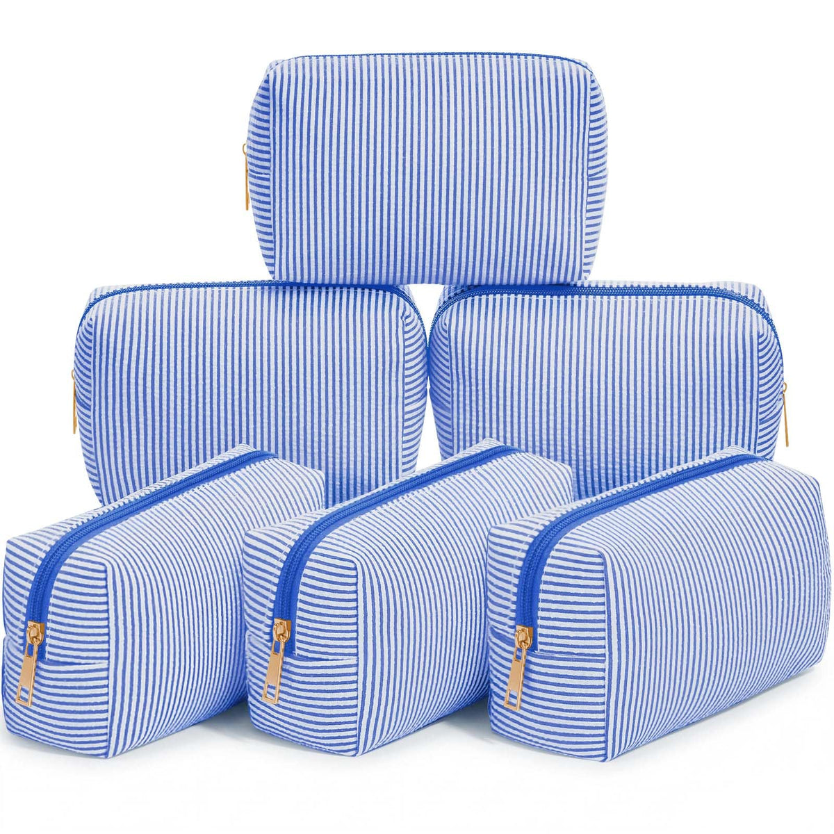 Sanwuta 6 Pcs Seersucker Cosmetic Bags Bulk, Striped Zippered,Rainbow