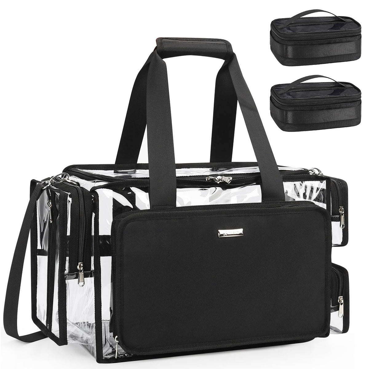 Relavel Clear Makeup Bag Extra Large Makeup Artist Kit Set, Cosmetic Storage Organizer Hair Stylist Traveling Bag, Transparent Tote Duffle Beach Toiletry Bag with Adjustable Dividers & Shoulder Strap