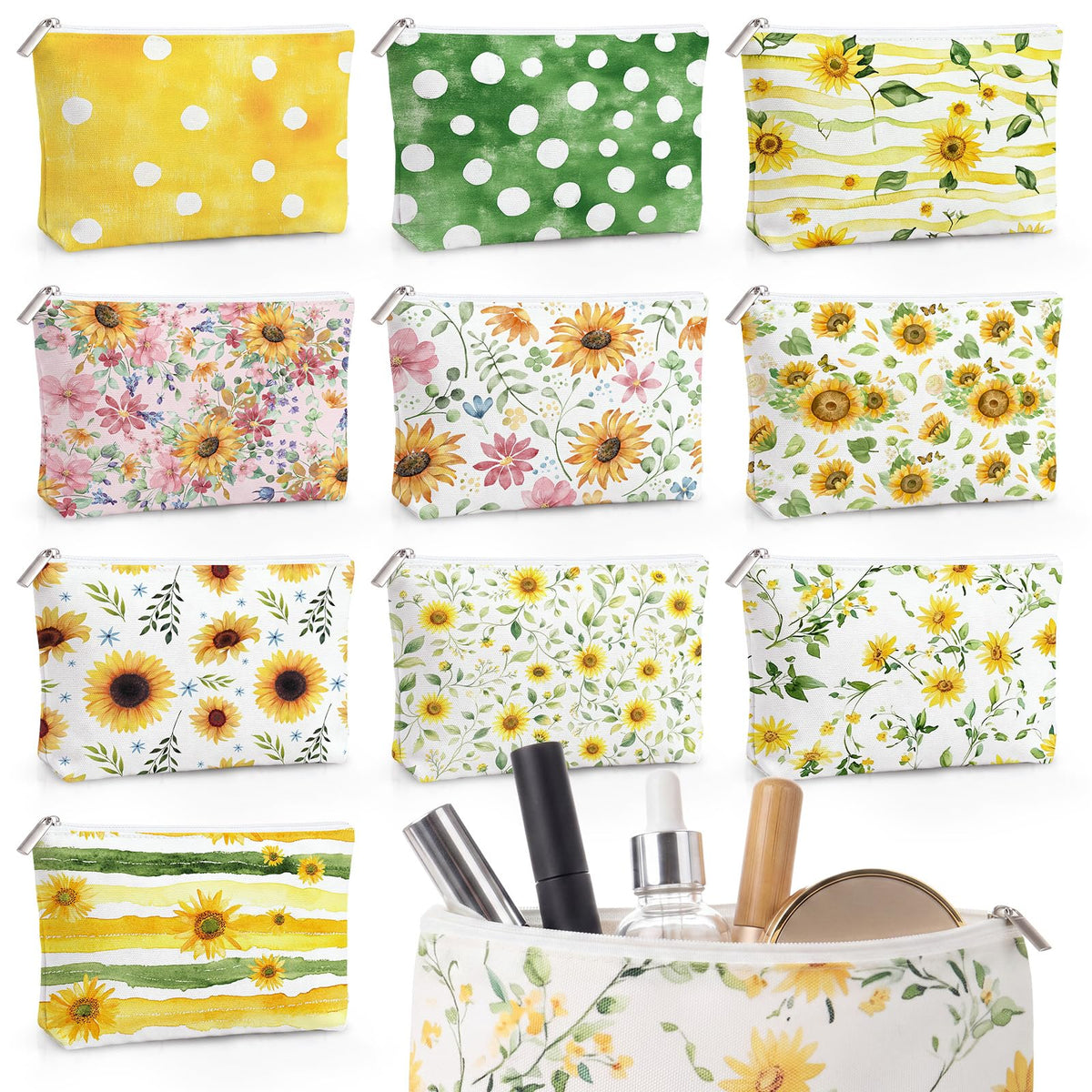 Coume 10 Pcs Canvas Makeup Bags Bulk, Inspirational Quotes