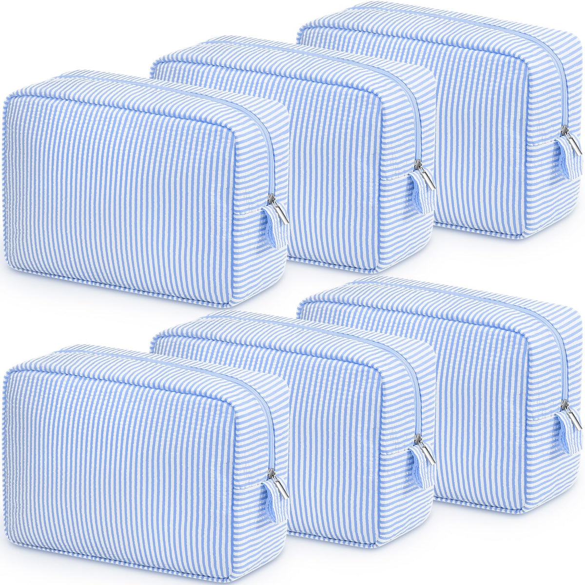 Sanwuta 6 Pack Seersucker Makeup Bags for Women Striped,Large,Macaron Color
